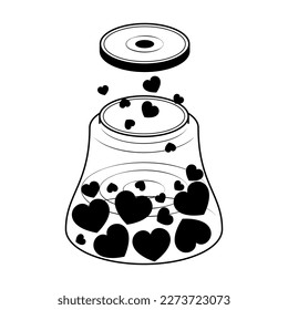 Abstract Hand Drawn Jar With Hearts Doodle Concept Vector Design Outline Style On White Background Isolated Letter, Message, Mail, Cards, Posters