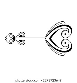 Abstract Hand Drawn Key With Heart Doodle Concept Vector Design Outline Style On White Background Isolated Letter, Message, Mail, Cards, Posters