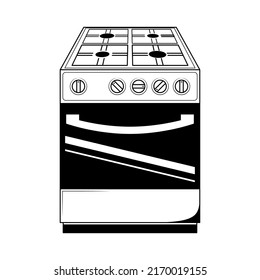 Abstract Hand Drawn Kitchen Stove Stuff Meat Meal Doodle Concept Vector Design Outline Style On White Background Isolated For Cooking