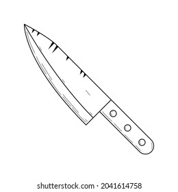 Abstract Hand Drawn Kitchen Stuff Knife Blade Doodle Concept Vector Design Outline Style On White Background Isolated For Cooking
