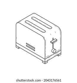 Abstract Hand Drawn Kitchen Stuff Toaster Meat Meal Doodle Concept Vector Design Outline Style On White Background Isolated For Cooking