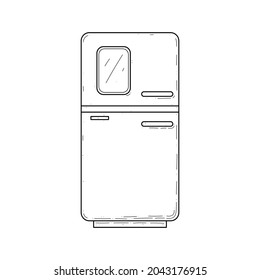 Abstract Hand Drawn Kitchen Stuff Fridge Refrigerator Meat Meal Doodle Concept Vector Design Outline Style On White Background Isolated For Cooking