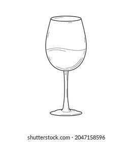 Abstract Hand Drawn Kitchen Stuff Wineglass Meal Doodle Concept Vector Design Outline Style On White Background Isolated For Cooking