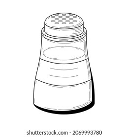 Abstract Hand Drawn Kitchen Stuff Salt Shaker Jar Meal Doodle Concept Vector Design Outline Style On White Background Isolated For Cooking