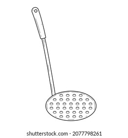 Abstract Hand Drawn Kitchen Stuff Skimmer Meal Doodle Concept Vector Design Outline Style On White Background Isolated For Cooking