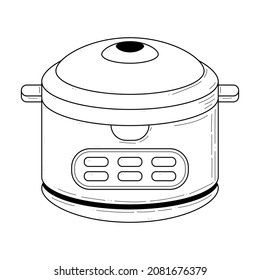 Abstract Hand Drawn Kitchen Stuff Multicooker Meal Doodle Concept Vector Design Outline Style On White Background Isolated For Cooking