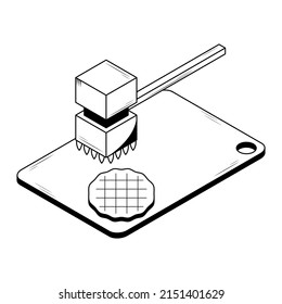 Abstract Hand Drawn Kitchen Stuff Cutting Meat On A Cutting Board Meat Meal Doodle Concept Vector Design Outline Style On White Background Isolated For Cooking