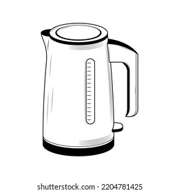 Abstract Hand Drawn Kitchen Stuff Electric Kettle Meal Doodle Concept Vector Design Outline Style On White Background Isolated For Cooking