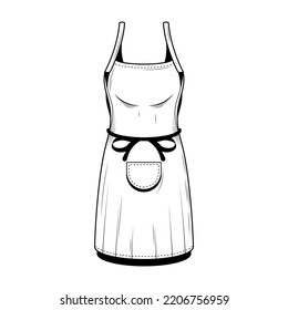 Abstract Hand Drawn Kitchen Stuff Apron Apparel Meal Doodle Concept Vector Design Outline Style On White Background Isolated For Cooking