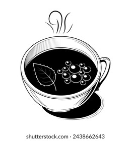 Abstract Hand Drawn Kitchen Stuff A Cup Of Tea With A Leaf Mint Doodle Concept Vector Design Outline Style On White Background Isolated For Cooking