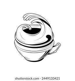 Abstract Hand Drawn Kitchen Stuff A Cup Of Tea With A Water Wave Doodle Concept Vector Design Outline Style On White Background Isolated For Cooking