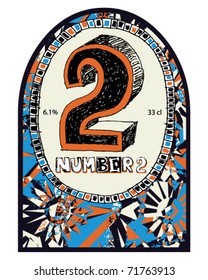 abstract hand drawn label design, doodle numerals template