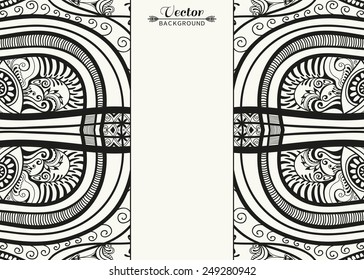 Abstract hand drawn lace pattern, geometric ornament, wedding invitation or greeting card design, decorative graphic background, ornate vector illustration. Black and white