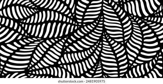 Abstract hand drawn leaf seamless pattern. leaves line texture. floral background.