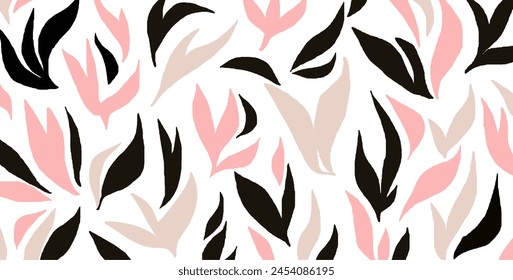 Abstract hand drawn leaves pattern. Vector Illustration.