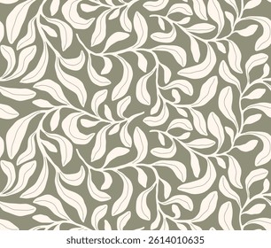Abstract hand drawn leaves pattern. monochrome floral botanical background.