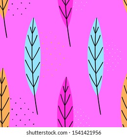 Abstract hand drawn leaves seamless pattern for print, textile, fabric. Modern stylized leaves background.