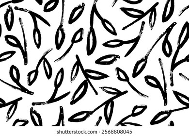 Abstract Hand Drawn Leaves Seamless Pattern. Creative Trendy Botanical Texture. Leaf Grunge Abstract Pattern for Modern Design. Vector Creative Seamless Template for Fabric, Surface Design, Textile.