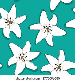Abstract Hand Drawn Lilly flower seamless pattern background. Vector Illustration EPS10