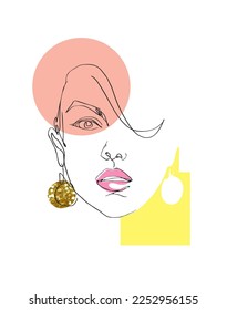 arte abstracto de línea dibujada a mano de cara de mujer con ilustración vectorial de brillo dorado