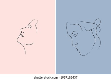 Abstract  hand drawn line drawing minimal woman portrait and body Vector illustration Contemporary portrait
