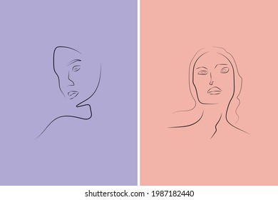Resumen dibujo de líneas dibujadas a mano Retrato femenino mínimo e ilustración vectorial Retrato contemporáneo
