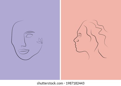 Abstract  hand drawn line drawing minimal woman portrait and body Vector illustration Contemporary portrait