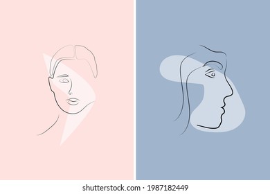 Abstract  hand drawn line drawing minimal woman portrait and body Vector illustration Contemporary portrait