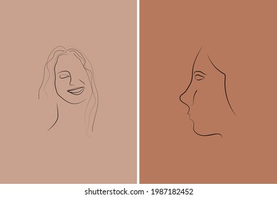 Abstract  hand drawn line drawing minimal woman portrait and body Vector illustration Contemporary portrait