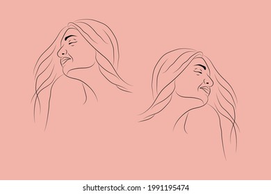 Abstract  hand drawn line drawing minimal woman portrait and body Vector illustration Contemporary portrait