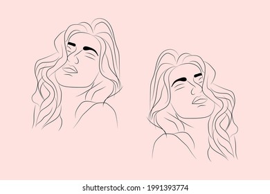Abstract  hand drawn line drawing minimal woman portrait and body Vector illustration Contemporary portrait