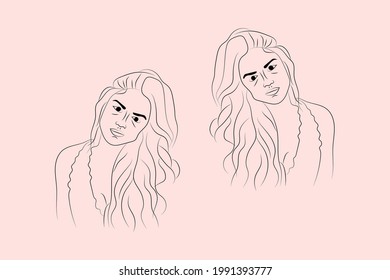 Abstract  hand drawn line drawing minimal woman portrait and body Vector illustration Contemporary portrait