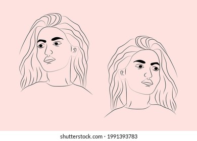 Abstract  hand drawn line drawing minimal woman portrait and body Vector illustration Contemporary portrait