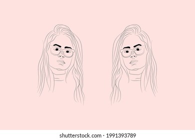 Abstract  hand drawn line drawing minimal woman portrait and body Vector illustration Contemporary portrait