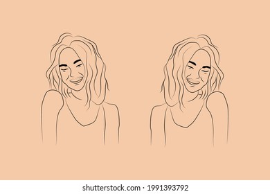 Abstract  hand drawn line drawing minimal woman portrait and body Vector illustration Contemporary portrait