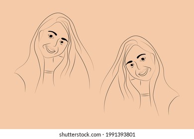 Resumen dibujo de líneas dibujadas a mano Retrato femenino mínimo e ilustración vectorial Retrato contemporáneo