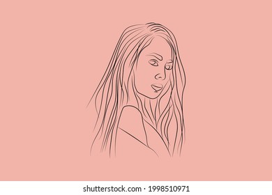 Resumen dibujo de líneas dibujadas a mano Retrato femenino mínimo e ilustración vectorial Retrato contemporáneo
