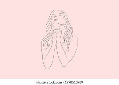 Resumen dibujo de líneas dibujadas a mano Retrato femenino mínimo e ilustración vectorial Retrato contemporáneo
