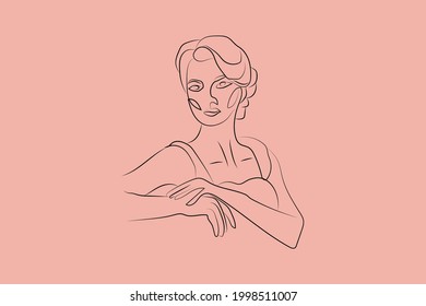 Resumen dibujo de líneas dibujadas a mano Retrato femenino mínimo e ilustración vectorial Retrato contemporáneo
