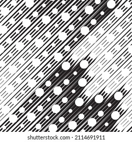 Abstract Hand drawn line and polka dot seamless print pattern.