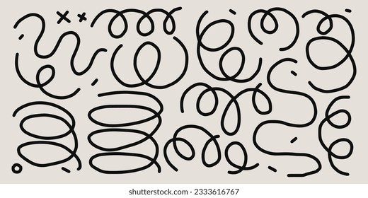 Abstract hand drawn line shapes collection. Naive art, infantile style trendy art. Simple colorful trendy decoration elements illustration set for poster, placard and other graphic design.