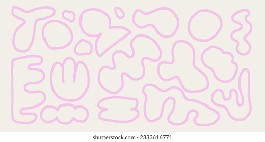 Abstract hand drawn line shapes collection. Naive art, infantile style trendy art. Simple colorful trendy decoration illustration set for poster, placard and other graphic design.