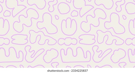 Abstract hand drawn line shapes seamless pattern. Naive art, infantile style trendy background. Simple colorful trendy decoration illustration print for textile texture, package, wrapping paper.
