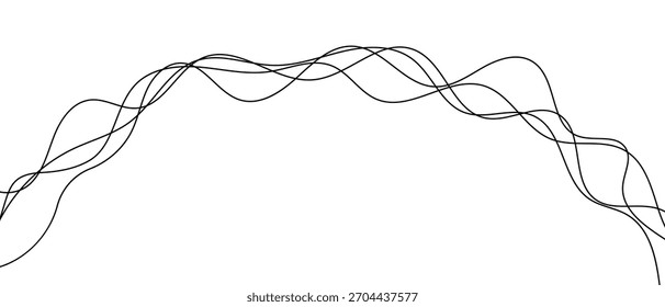 Abstract hand drawn lines arch form, curly strokes isolated on white background, vector squiggly sketch
