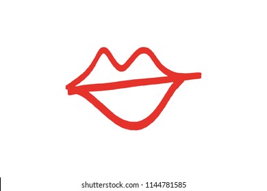Abstract hand drawn lips, brush lines, fashion symbol. Logo element, label, print for clothes and other, element for design. Vector, clipart, jpg.