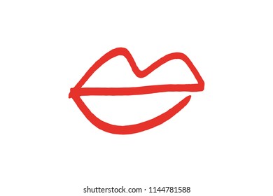 Abstract hand drawn lips, brush lines, fashion symbol. Logo element, label, print for clothes and other, element for design. Vector, clipart, jpg.