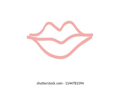 Abstract hand drawn lips, brush lines, fashion symbol. Logo element, label, print for clothes and other, element for design. Vector, clipart, jpg.