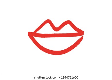 Abstract hand drawn lips, brush lines, fashion symbol. Logo element, label, print for clothes and other, element for design. Vector, clipart, jpg.