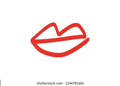 Abstract hand drawn lips, brush lines, fashion symbol. Logo element, label, print for clothes and other, element for design. Vector, clipart, jpg.
