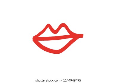 Abstract hand drawn lips, brush lines, fashion symbol. Logo element, label, print for clothes and other, element for design. 